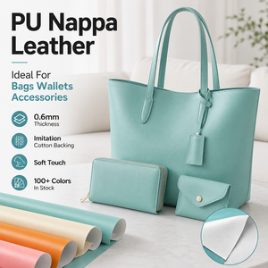 Cuero Sintético PU Nappa, <span class=keywords><strong>Tela</strong></span> Vegana Imitación Piel de Rexina para Bolsos, Carteras, Bolsitas, Fabricación de Bolsos, Láminas, Rollos al por Mayor, Revestimiento Suave - Product Image 2