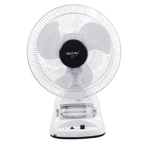 DC Solar Charging 12" Table Fan with LED Night Light Up to 5 Hours Working Power Cut Rechargeable Fan