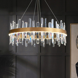 Lustre moderne de luxe en cristal géométrique pendentif suspendu pour salle à manger en acier doré avec interrupteur de contrôle alimenté par courant alternatif - Product Image 2
