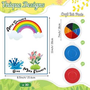 Kit de manualidades con huellas de manos para niños, tarjetas de felicitación de papel para actividades de primavera y Pascua con almohadillas de tinta y diseño de arcoíris - Product Image 5