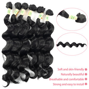 Großhandel Günstige Remy Body Wave 6-teilige Synthetische Hochtemperaturfaser-Haarverlängerungen mit Verschluss 18" 20" 22" für Haarweberei - Product Image 2