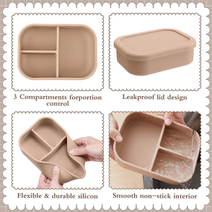 Boîte à lunch bento en silicone pour enfants, personnalisée, de qualité alimentaire, sans BPA, à trois compartiments, étanche, pour collations et salades - Product Image 6