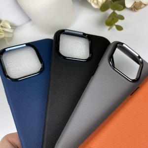 Nuova Custodia di Lusso in Pelle per <span class=keywords><strong>iPhone</strong></span> 15 14 13 12 <span class=keywords><strong>11</strong></span> Pro Max, <span class=keywords><strong>Cover</strong></span> Posteriore in Pelle PU con Cornice Metallica per Fotocamera - Product Image 3