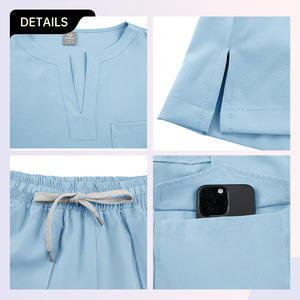 Women's Medical Scrub Set Short Sleeve V Neck Knitted Moisture Wicking Split Uniform For Nurses Veterinarians Clinic Use - Product Image 2