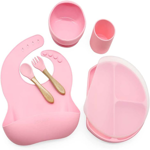 Vente en gros <span class=keywords><strong>Ensemble</strong></span> de <span class=keywords><strong>repas</strong></span> pour bébé en silicone de qualité alimentaire Bavoirs pour bébé antidérapants Facile à nettoyer <span class=keywords><strong>Ensemble</strong></span> de bols et cuillères en silicone pour nourrisson - Product Image 2