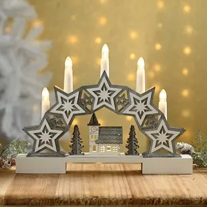 Арка Рождественская звезда, свеча, мост, теплый белый, светодиодная деревенская сцена, деревянная свеча, декоративная настольная лампа