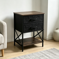 Table de chevet industrielle vintage avec 2 tiroirs en tissu gris foncé, coffre de rangement, plateau en bois et étagère ouverte pour la maison, le bureau ou la chambre