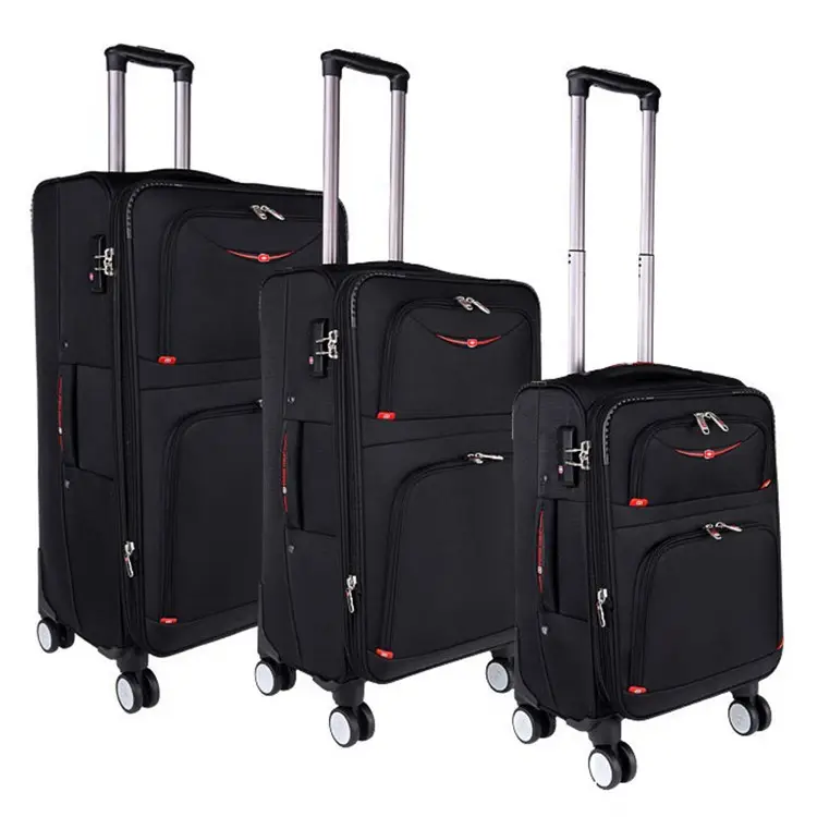 Black Softside Durable Polyester Rolling Luggage Bag For 18 20 24 28 32 in 3 pcs 1 Set Spinner 4 Wheels Travel Trolley Suitcase