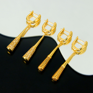 New Arrival Fashion Drop Earrings Brass 21k Gold Plated Italian Zirconia <b>Baseball</b> <b>Bat</b> Pendant for Women Gift - Product Image 4