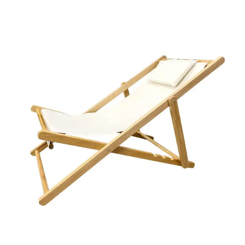 Özel Logo katlanabilir Recliner kamp tuval piknik bahçe açık Oxford güneş ahşap güverte plaj sandalyesi