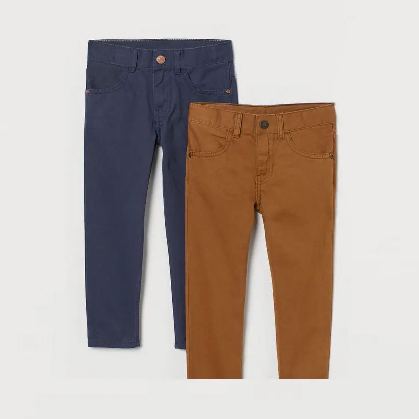 Nieuwe Aankomst Kinderen Broek Effen Kleur Slim Fit Biologisch Katoen Twill Jongens Cargo Broek