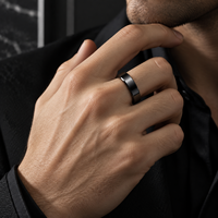Bague en céramique noire polie JLM, bord biseauté, forme géométrique, minimaliste, unisexe, alliance résistante aux rayures, bijoux