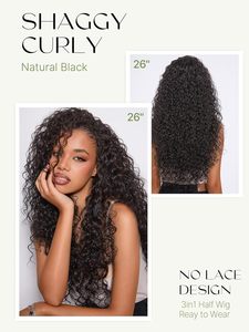 Peluca rizada de media cabeza de 24 pulgadas, cabello humano Remy, ondas desordenadas 3-1, con cordón ajustable, 200% de densidad, sin pegamento, natural - Product Image 4