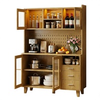Buffet de cuisine en bois de chêne avec 3 tiroirs, portes vitrées et rangement pour salle à manger
