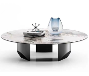 Table à manger ronde moderne de luxe en pierre frittée, plateau en céramique, table centrale avec base en acier inoxydable noir pour salon et hôtel