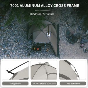 Tente de camping OEM 1 chambre 1 salon - Tente légère et imperméable avec cheminée pour 2 personnes, utilisable toute saison - Product Image 3