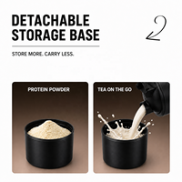 Bouteille shaker à protéines 2-en-1 en acier inoxydable de 600 ml avec gobelet de rangement de 200 ml, fouet et échelle de mesure pour la gym et le fitness
