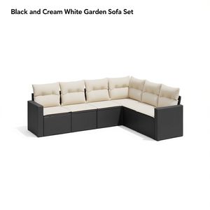 Conjunto de Sofás de Jardín Modernos para Exteriores, Ratán PE Negro con Cojines Color Crema, Diseño Contemporáneo Impermeable - Product Image 1