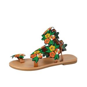 Sandales plates à broderie florale pour femmes, style bohème, avec lanières à la cheville, motif floral, pour l'été, la plage, les vacances, la marche - Product Image 6