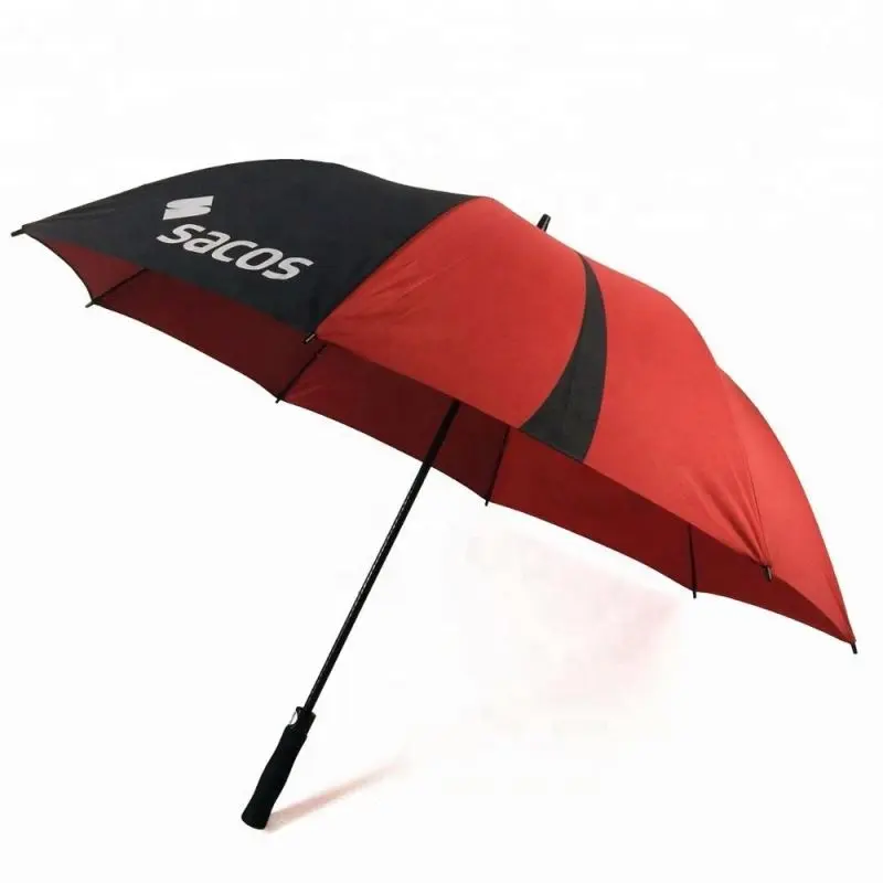 Staight Auto Open Vented Twin Canopy Stormproof Dos colores Rojo Negro Golf Paraguas