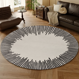 Tapis en laine naturelle de Nouvelle-Zélande fait main, à poils bouclés, à rayures noires et blanches, design moderne minimaliste haut de gamme, personnalisé - Product Image 4