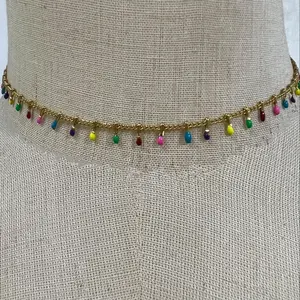 DM haute couture acier inoxydable bijoux couleur goutte collier encolure courte femmes cadeau chaîne fête chandail chaîne en gros