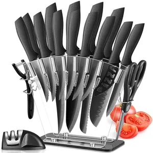 17 Pcs Stainless Steel Chef Knife Set Professional Colorful Kitchen Knife Set With Acrylic Stand As Cutlery Gift