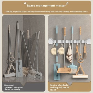 Support <span class=keywords><strong>mural</strong></span> pour balai et serpillière, crochet en plastique, organisateur pour salle de bain ou cuisine avec trou de suspension - Product Image 6