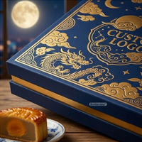 Emballage de gâteaux de lune de mi-automne biodégradable personnalisé en usine, boîte de luxe avec couvercle et base, estampage doré