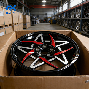 Nuevas Llantas Deportivas Cóncavas Forjadas de Aleación de 19-22 Pulgadas, Color Negro con Estrella Roja, Pulido, 5x112, 5 Orificios, 40mm/30mm/100mm, Ajuste Universal - Product Image 1