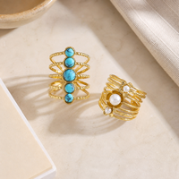 Bague ouverte minimaliste multi-couches en turquoise et perles, style euro-américain, pour femme, bijou de main pour usage quotidien, vente en gros