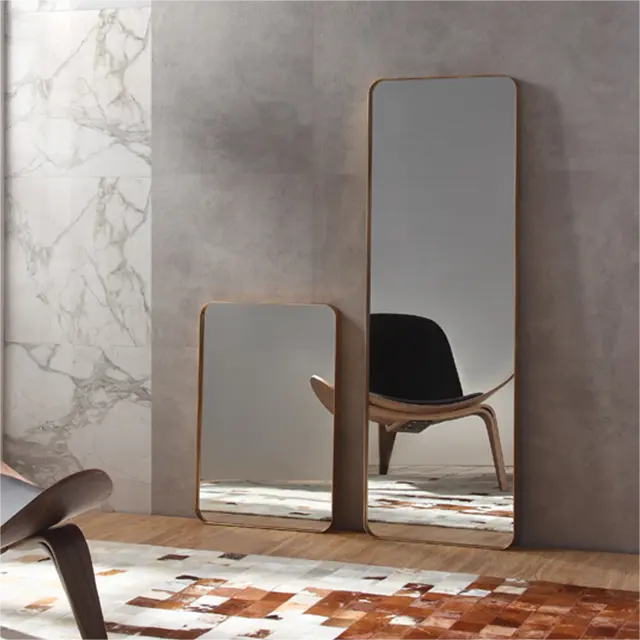 Modern Style Household Simple Design Brass Aluminum Metal Framed Oval Floor Length Full Body Silver Glass Mirror For Living Room