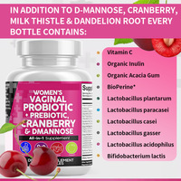 Probiotiques pour femmes, capsules de canneberge et de D-mannose pour améliorer la densité osseuse et l'équilibre du pH - 60 capsules