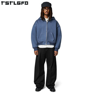 Sudaderas lisas personalizadas de tela sostenible Boxy Fit Unisex Heavyweight 480 Gsm recortadas 100% algodón lavado Zip up Hoodie hombres - Product Image 5