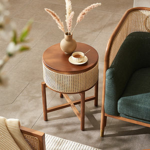 Modern Nordic Rattan/Wood <strong>Small</strong> Coffee <strong>Table</strong> Living Room <strong>Console</strong> <strong>Table</strong> <strong>with</strong> <strong>Storage</strong> Durable Side <strong>Table</strong> - Product Image 3