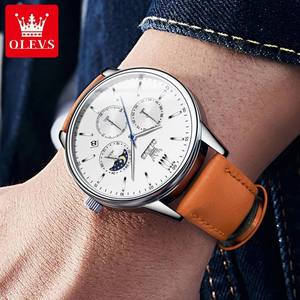 2922 Nuevo Reloj Cronógrafo de Cuarzo para Hombre con Fase Lunar, Calendario, Correa de Cuero, Reloj de Pulsera Original a Prueba de Agua, Reloj de Moda - Product Image 3