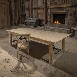 Pháp thiết kế cổ Nâu rắn thông GỖ GẤP trang trại bảng chéo trở lại ghế - Product Image 3