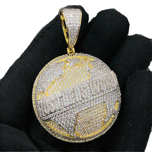 Hustlers kalung liontin bola dunia, dua warna lapis emas mikro Pave 5A CZ peta gaya Hip Hop pria Tautan kuningan liontin modis - Product Image 3