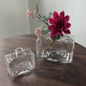 Jarrón de Vidrio Rectangular Hecho <span class=keywords><strong>a</strong></span> Mano, Jarrón de Vidrio Cuadrado con Ondas de Agua, Jarrón de Cristal para Flores, Centro de Mesa para Comedor, Oficina y Hogar - Product Image 5