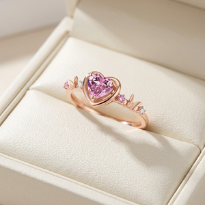 Tremendous Quality Butterfly Design Jewelry 18K Solid Rose Gold Real Natural Diamonds Heart Shaped <b>Pink</b> Sapphire Engagement Ring - Product Image 6