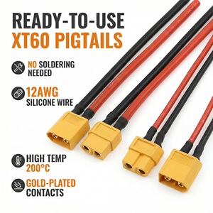 كابل توصيل XT60 مع سلك سيليكون 12AWG مطلي بالذهب عالي التيار ذكر وأنثى لبطارية ليثيوم بوليمر للطائرات بدون طيار - Product Image 1