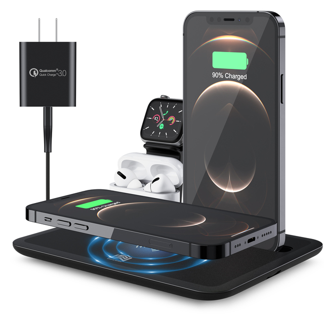 Wireless Charger 4 in 1 15W Fast Charging Station for iPhone 13/12/12 Pro Max/11 Series/XS Max/XR/XS/X/8/Samsung for AirPods Pro