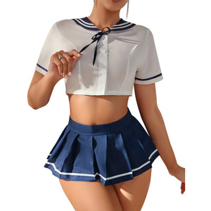 Cx361 セーラー服風ロールプレイコスチューム ベビードールランジェリー 日本人熟女向け 上質ホットレース ホローボウデコレーション ホール付き - Product Image 1