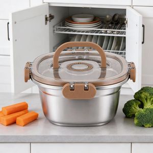 Conteneur de stockage alimentaire en acier inoxydable 304, rectangulaire, avec couvercle à clipser, compatible micro-ondes, utilisation au réfrigérateur - Product Image 2