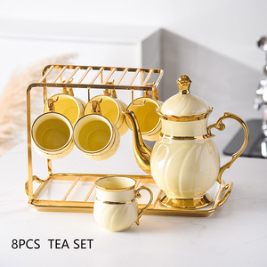 Luxury Tea <b>Set</b> Ceramic 8PCS Golden Tea <b>Set</b> With <b>Teapot</b> Afternoon Porcelain Tea Cup Saucer <b>Set</b> Gold Coffee Cups - Product Image 4