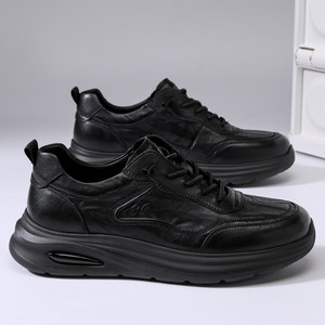 FAPAI Men Casual Shoes Black <b>Leather</b> Rubber Sole Flat Heel Comfortable Walking Style <b>Sneakers</b> - Product Image 3