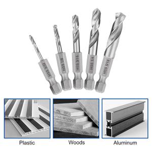 Brocas de perforación rápida Apextech Apt-8 de acero inoxidable con vástago espiral/redondo en pulgadas para taladrar madera, 5 unidades, brillantes sin recubrimiento - Product Image 3