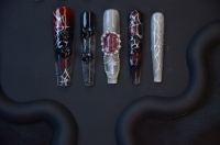 Ongles press-on Halloween 3D démon, en ABS, motif français, formes amande et carrée, pour salon de manucure et fêtes