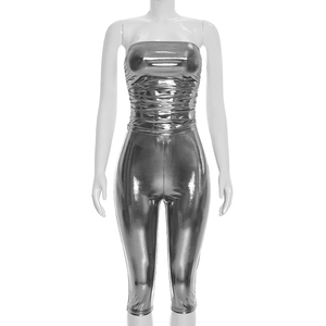 Viviblook J26ST113 Women Sexy Summer Sleeveless Hot Stamping Strapless Top Skinny Cropped Pants Two Piece Set for Ladies - Product Image 2