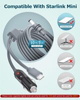 Maßgefertigtes Starlink Mini 2-in-1 USB-C & Zigarettenanzünder DC-Stromkabel 10FT 100W Wasserdicht 5,5/2,1mm 18AWG